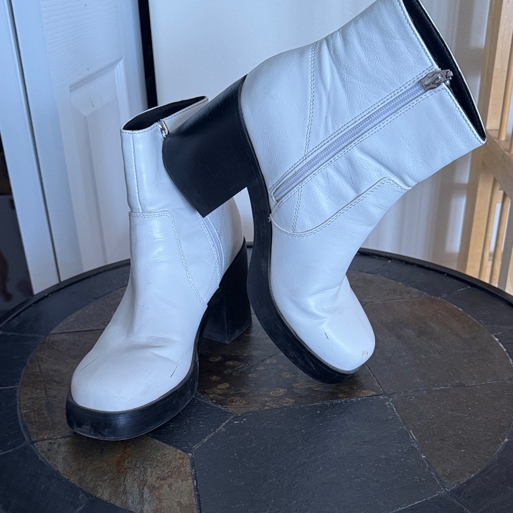 White Leather platform Ankle Boots